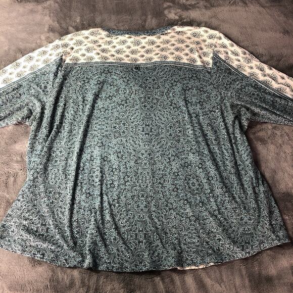 Style & Co Plus Size 3X Peasant Boho Top V Neck Roll Tab Stretch Paisley Popover - Picture 8 of 9